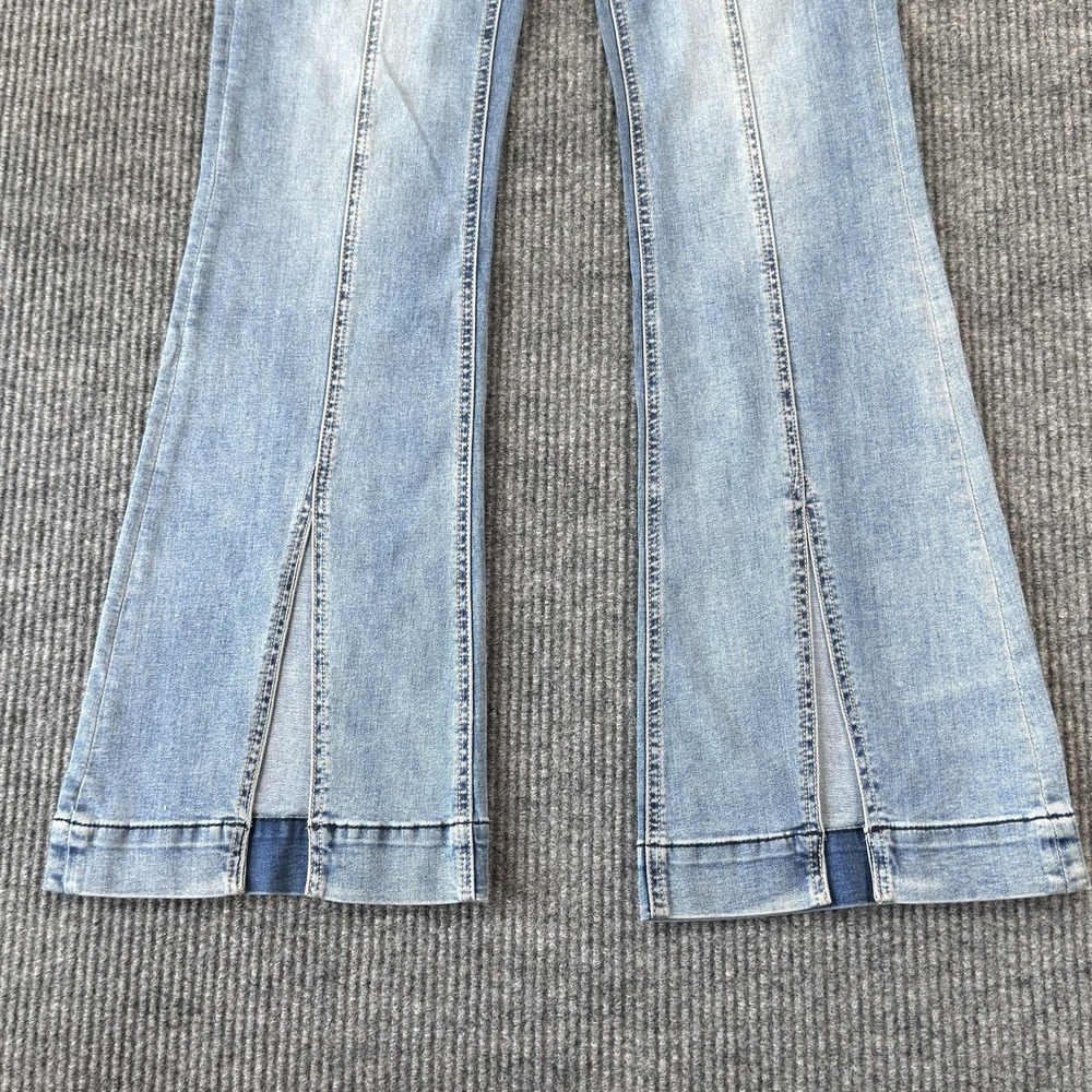 Rock & Roll Trouser Flare Jeans Womens 27x34 Light Wash High Rise Front Slit Leg - Picture 3 of 16